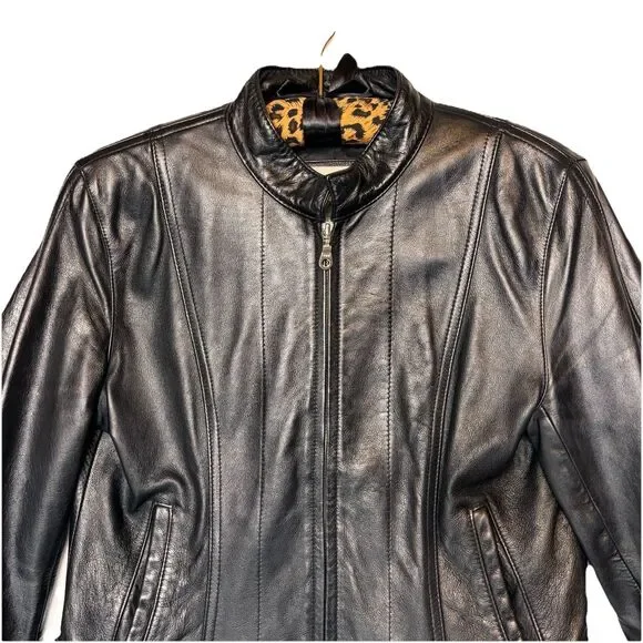Wilson Leather Jacket Women's Small Black Leather Full Zip Pockets - Picture 4 of 16